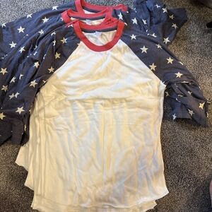 Lot of 9 Men's Alternative White Blue Red‎ 3/4 sleeve baseball T-shirts  Small